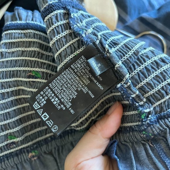 URBAN OUTFITTERS ROSIE RUFFLE TUBE TOP SIZE S DENIM BLUE PEACHES PEACH CROP - Picture 4 of 6